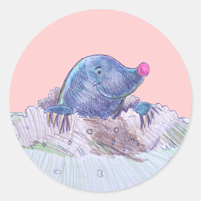 Sticker Rond Cute Cartoon Mole et Molehill (Devant)