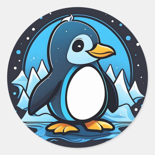 Sticker Rond Cute Cartoon Penguin Cold (Devant)