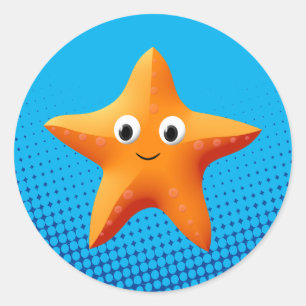 Sticker Rond Cute Cartoon Starfish Blue Ocean Classic