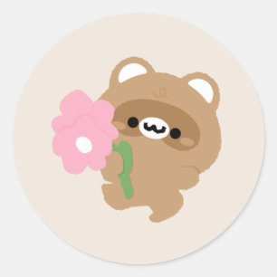 Sticker Rond Cute castor romantique