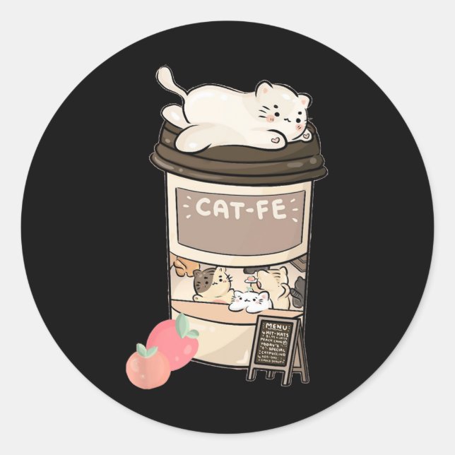 Sticker Rond Cute Cat Café (Devant)