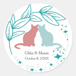 Sticker Rond Cute Cat Couple et une verdure unique