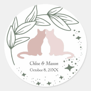 Sticker Rond Cute Cat Couple et une verdure unique 