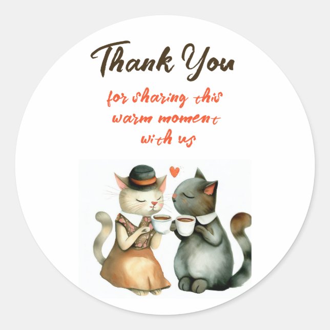 Sticker Rond Cute Cat Couple Wedding Thank You (Devant)