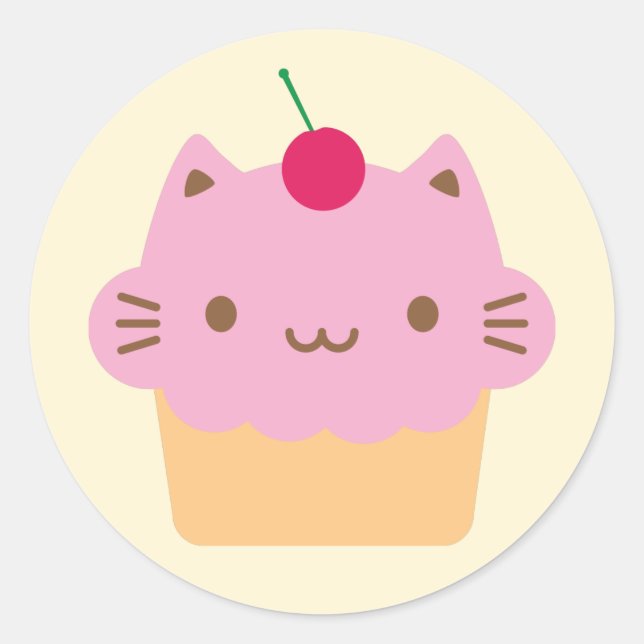 Sticker Rond Cute Cat Cupcake (Devant)