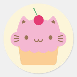 Sticker Rond Cute Cat Cupcake