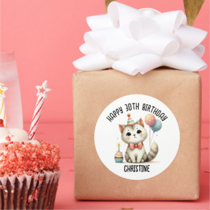 Sticker Rond Cute cat fête d'anniversaire