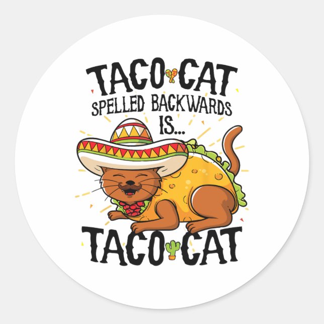Sticker Rond Cute Cat Funny Cinco De Mayo (Devant)