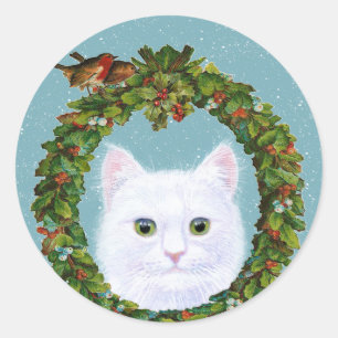 Sticker Rond Cute Cat Kitten Oiseaux Collets de couronne