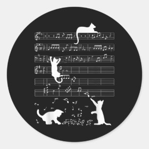 Sticker Rond Cute Cat Kitty Jouer Musique Clef Piano Musicien A