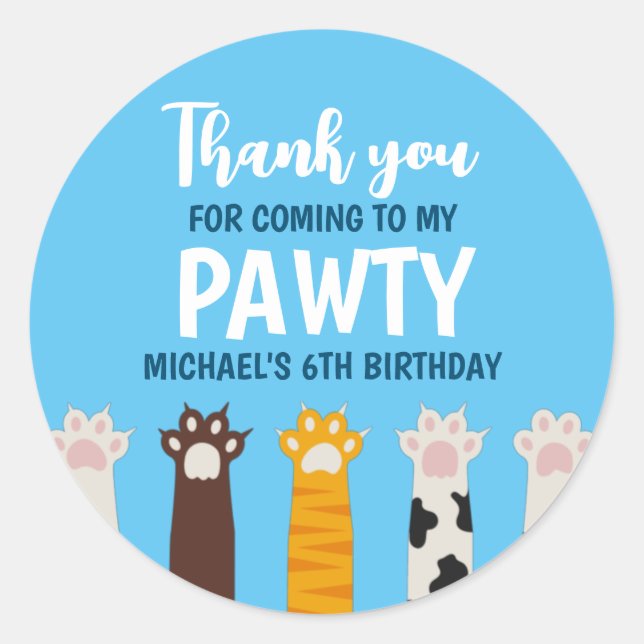 Sticker Rond Cute Cat Paws Pawty Animaux Anniversaires de enfan (Devant)