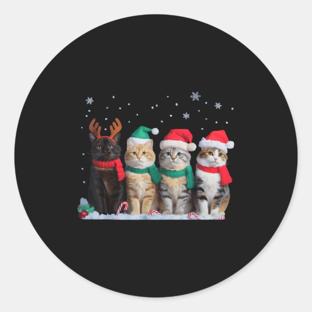 Sticker Rond Cute Cat Reindeer Light Christmas Cat Funny Santa  (Devant)