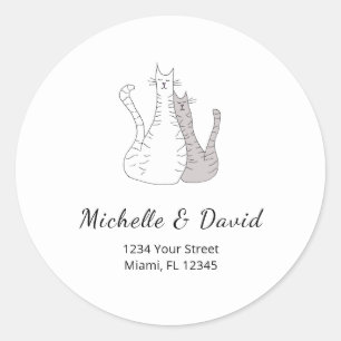 Sticker Rond Cute Cats Dessin Simple Mariage Adresse de retour