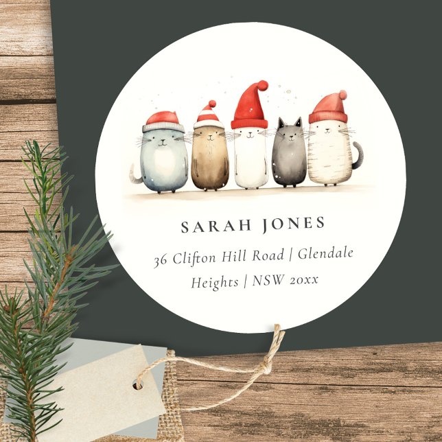 Sticker Rond Cute Cats Furry et brillante adresse de Noël (Créateur téléchargé)