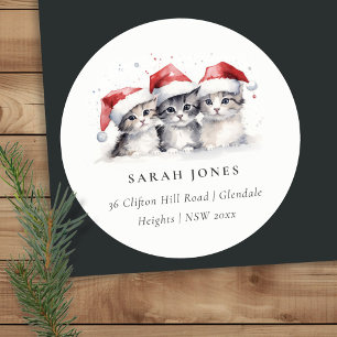 Sticker Rond Cute Cats Furry et brillante adresse de Noël