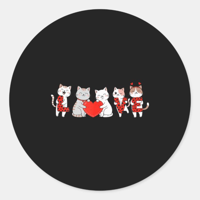 Sticker Rond Cute Cats Love Valentine Design For Men Women Kids (Devant)