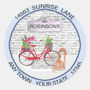 Sticker Rond Cute Cavapoo Chien Moving Bicycle Nouvelle adresse
