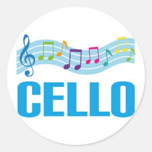 Sticker Rond Cute Cello Musique Personnel bleu