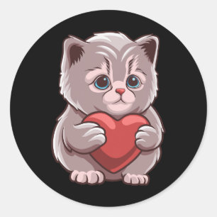 Sticker Rond Cute Chat Accrocher Valentine Coeur Kitty Love Cha
