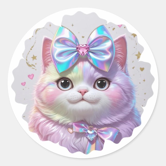 Sticker Rond Cute chat avec arc irisé (Devant)