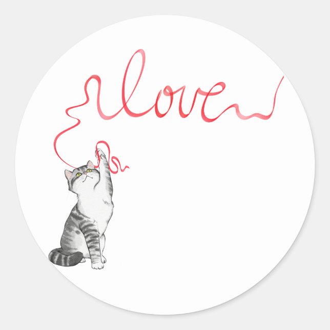 Sticker Rond Cute chat avec ruban rouge (Devant)