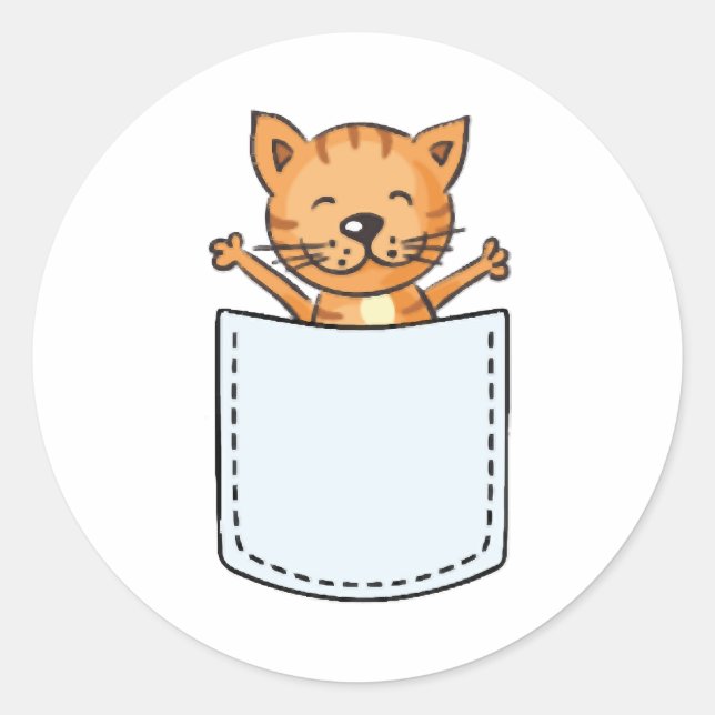 Sticker Rond Cute chat dans une poche (Devant)