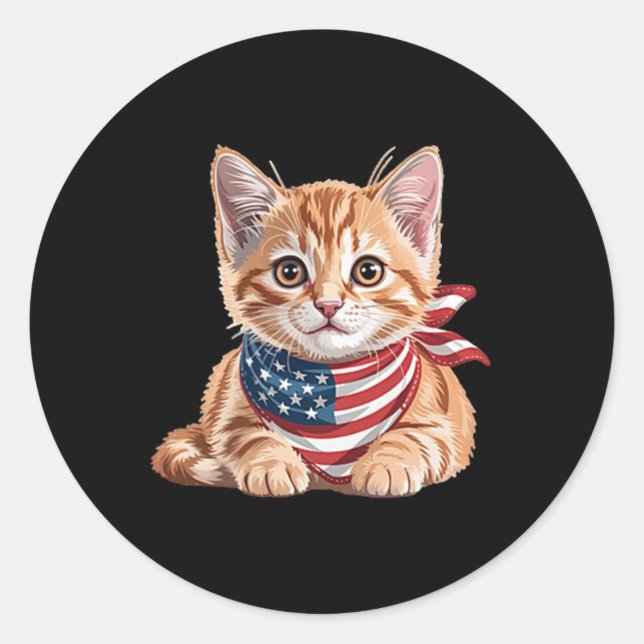 Sticker Rond Cute Chat été Drapeau nous commémorer jour (Devant)