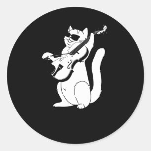 Sticker Rond Cute Chat jouant Violon String Musicien d'instrume