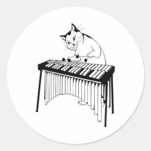Sticker Rond Cute Chat Jouer Percussion Musical Xylophone