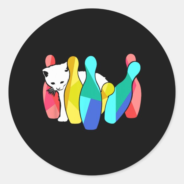 Sticker Rond Cute Chat Knocke Sur Bowling Pins Kitty (Devant)