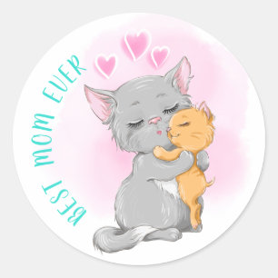 Sticker Rond Cute chat maman kitten, Meilleure maman jamais, fa