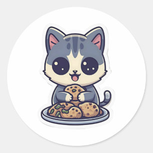 Sticker Rond Cute Chat manger des biscuits Classique T-shirt