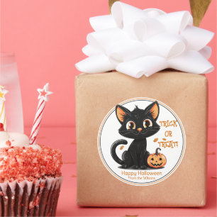 Sticker Rond Cute chat noir fête d'Halloween