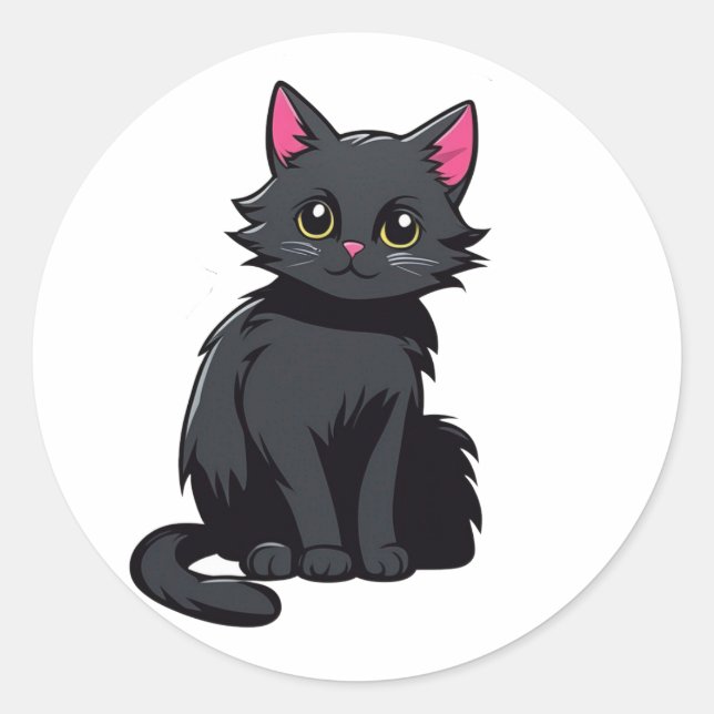 Sticker Rond Cute Chat Noir Silhouette Amusant (Devant)