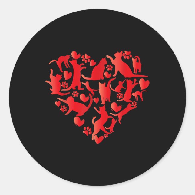 Sticker Rond Cute Chat Valentines Jour Chat Amour Coeur Heureux (Devant)