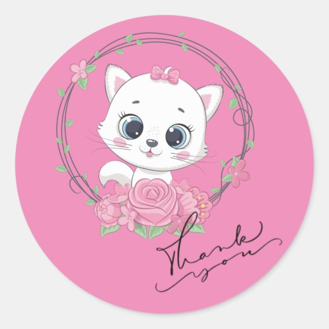 Sticker Rond Cute chaton (Devant)