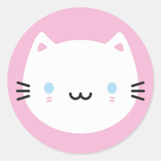 Sticker Rond Cute Chats - Blanc Kawaii Kitten