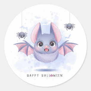 Sticker Rond Cute chauve-souris d'Halloween et araignées