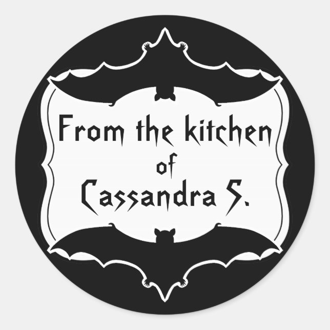 Sticker Rond Cute chauve-souris Halloween noir et blanc gothiqu (Devant)