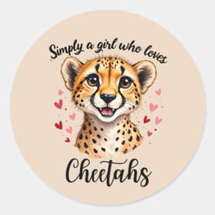 Sticker Rond Cute Cheetah Lover Faune Art avec accents de coeur
