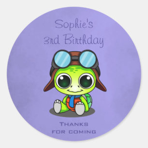 Sticker Rond Cute Chibi Cartoon Turtle anniversaire merci