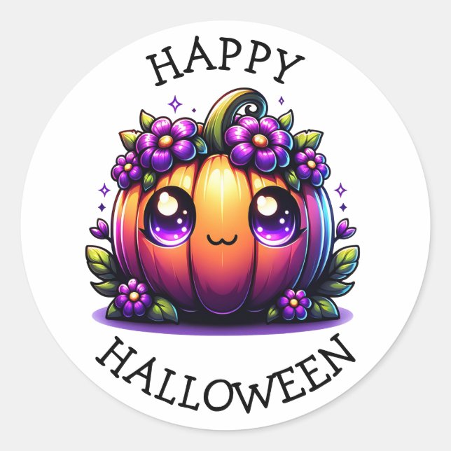Sticker Rond Cute Chibi Citrouille Halloween (Devant)