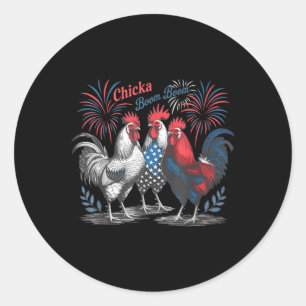 Sticker Rond Cute Chicka Boom Boom Drôle Poulet 4 juillet Pa