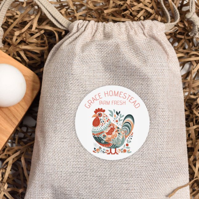 Sticker Rond Cute Chicken Ajouter Nom Agriculteurs Produit du m (Créateur téléchargé)