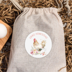 Sticker Rond Cute Chicken Ajouter Nom Agriculteurs Produit du m