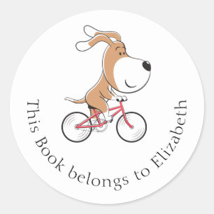 Sticker Rond Cute Chien Chiot Puppy Bicycle Plaque Ce Livre App
