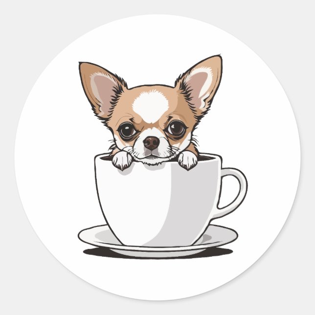 Sticker Rond Cute chihuahua assise dans la tasse de café (Devant)