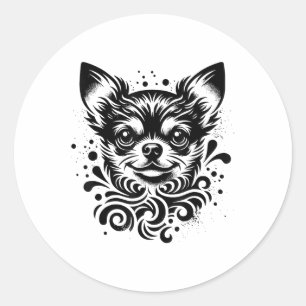 Sticker Rond Cute Chihuahua Chien Tatouage Vintage Art _2