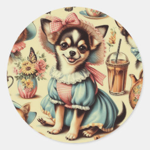 Sticker Rond Cute Chihuahua Peinture Chiot