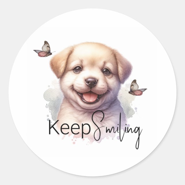 Sticker Rond Cute Chiot Garder Le Sourire Personnalisé (Devant)